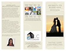 Premarital marriage couples seminar brochure with Relationship Expert Janie Lacy, MS
