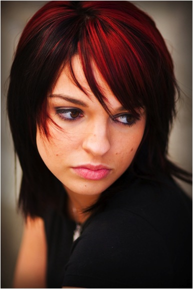 black hair with red and blonde streaks