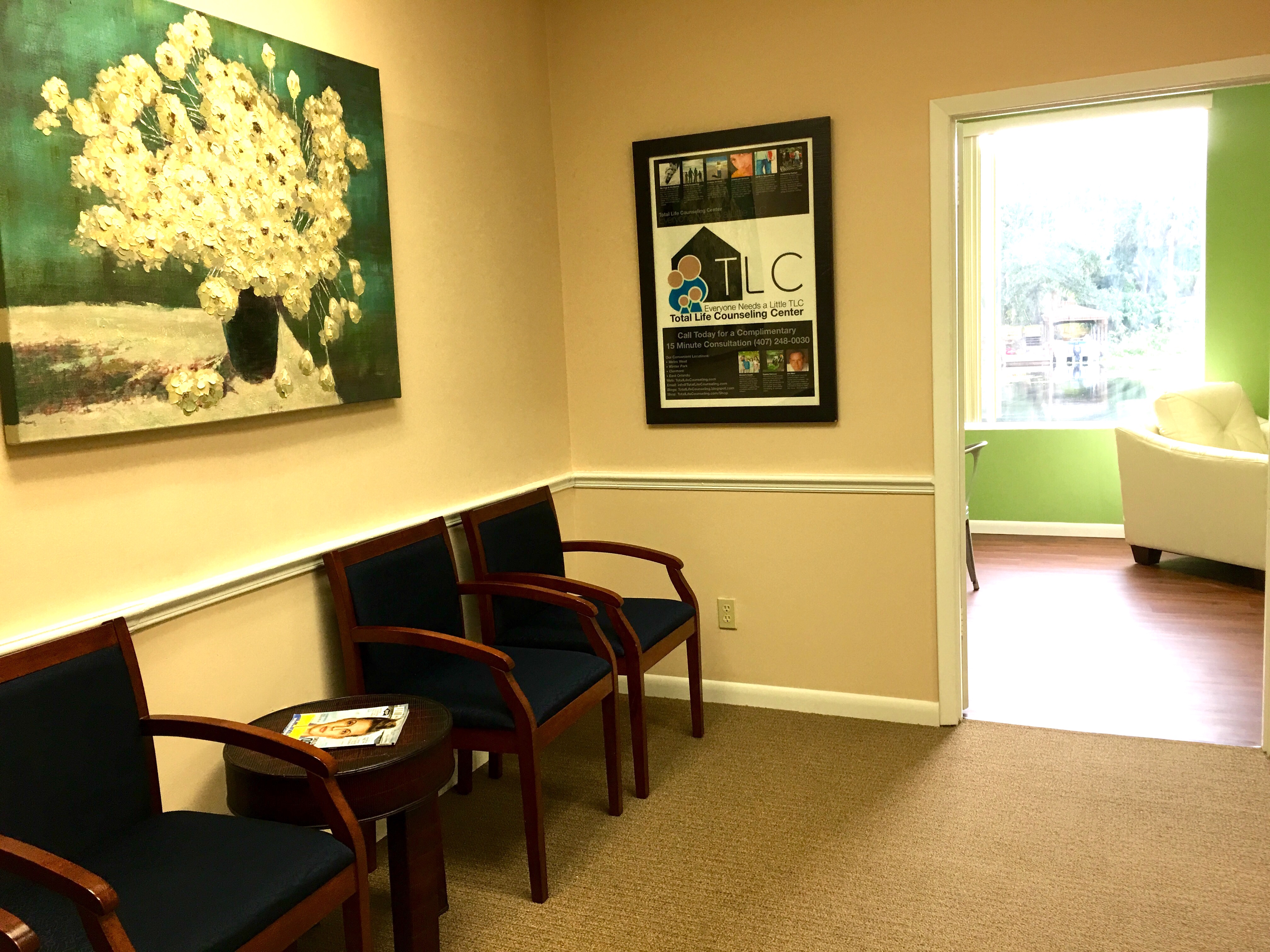Total Life Counseling Lobby Winter Park Office Marriage Counselor EMDR Trauma Child Teen Therapist