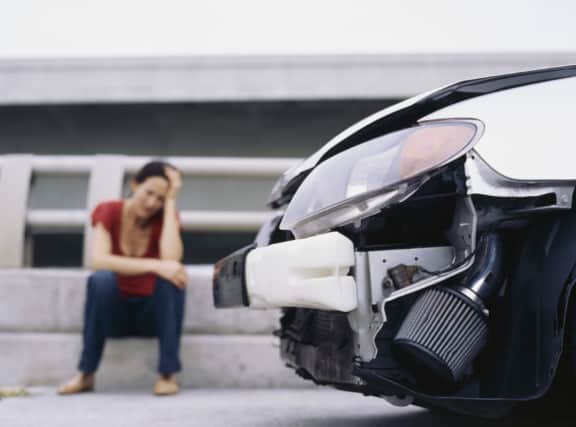 Low angle view of the front part of a car after an accident