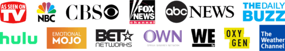 Total Life Counseling as seen on television: Network logos for NBC, CBS, Fox News Channel, ABC News, and The Daily Buzz