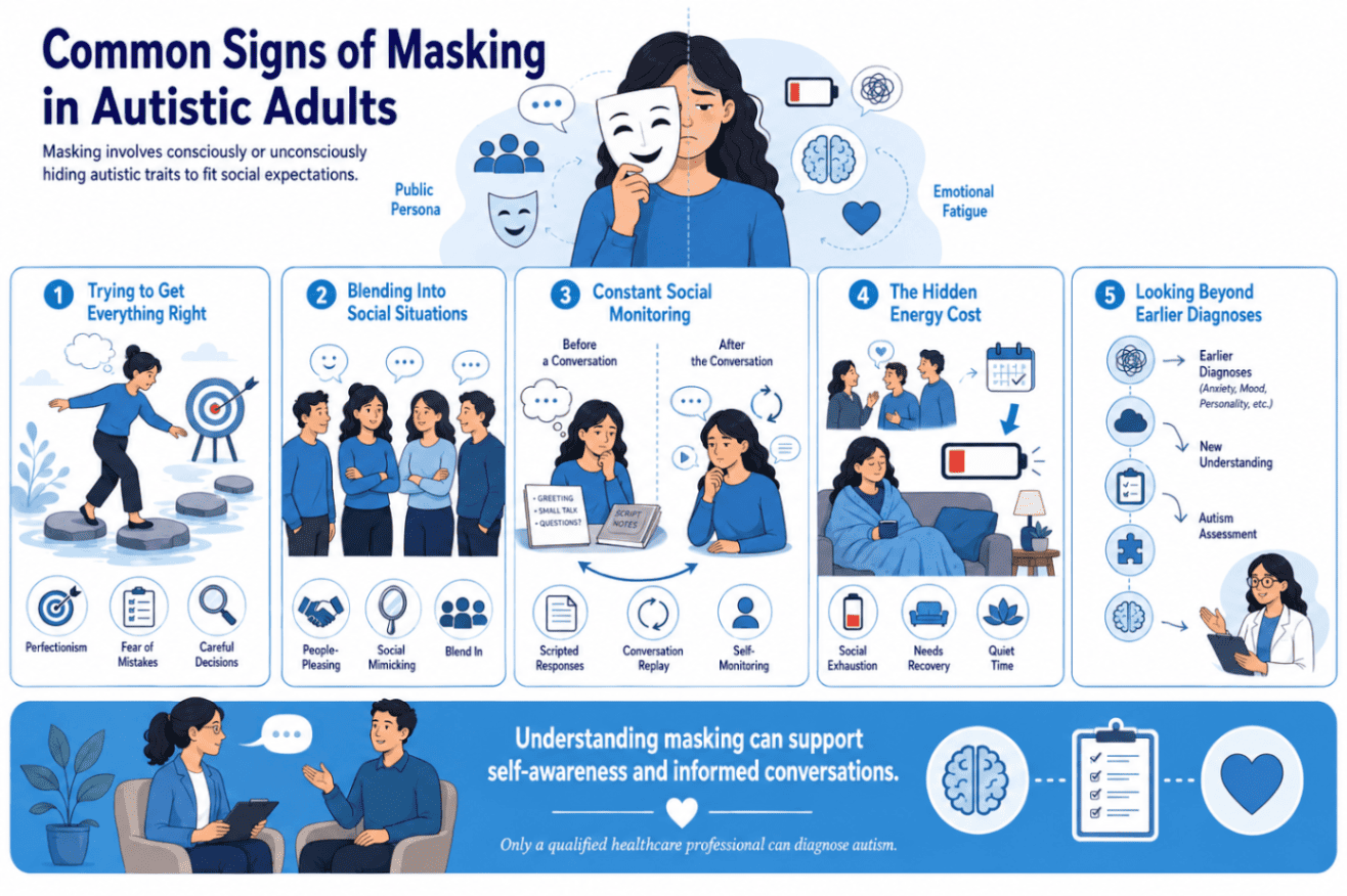 Infographic of comman signs of masking. - Total Life Counseling for Children, Teens, Adolescents and Adults in Orlando Winter Park Clermont Lake Mary and Central Florida - Total Life Counseling for Children, Teens, Adolescents and Adults in Orlando Winter Park Clermont Lake Mary and Central Florida Infographic of comman signs of masking.
