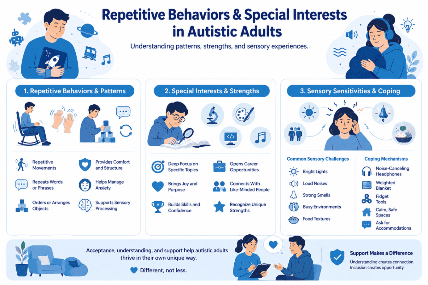Infogarphic of Repetitive behaviors and special interests - Total Life Counseling for Children, Teens, Adolescents and Adults in Orlando Winter Park Clermont Lake Mary and Central Florida - Total Life Counseling for Children, Teens, Adolescents and Adults in Orlando Winter Park Clermont Lake Mary and Central Florida Infogarphic of Repetitive behaviors and special interests