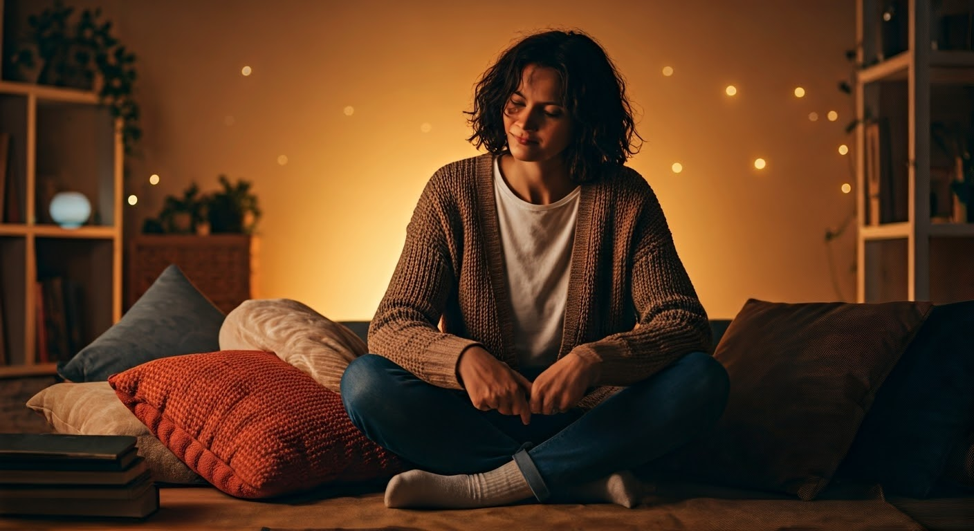 Serene person in calm room.