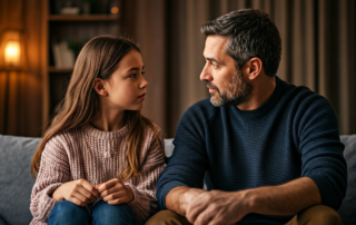 Dad actively listening to daughter like he learned from Total Life Counseling