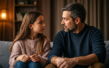 Dad actively listening to daughter like he learned from Total Life Counseling