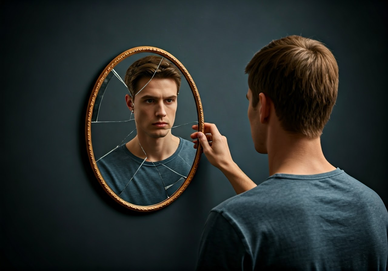 Man looking at himself in mirror while getting help from Total Life Counseling in Orlando
