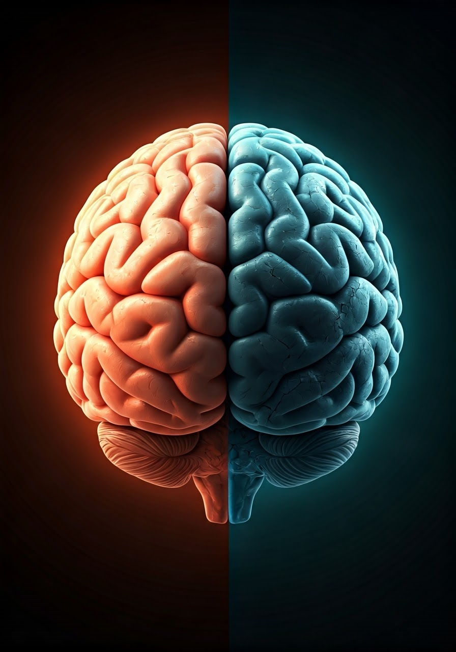 Brain showcasing mental health contrasts.