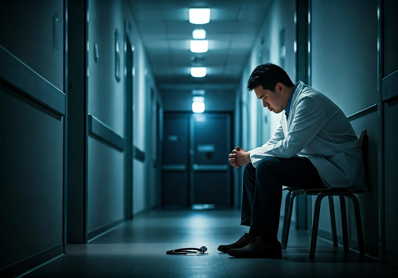 Doctor sitting in corridor
