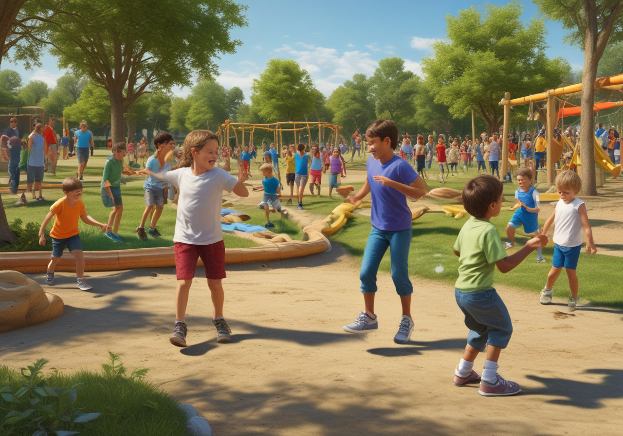 Children playing outdoor games.