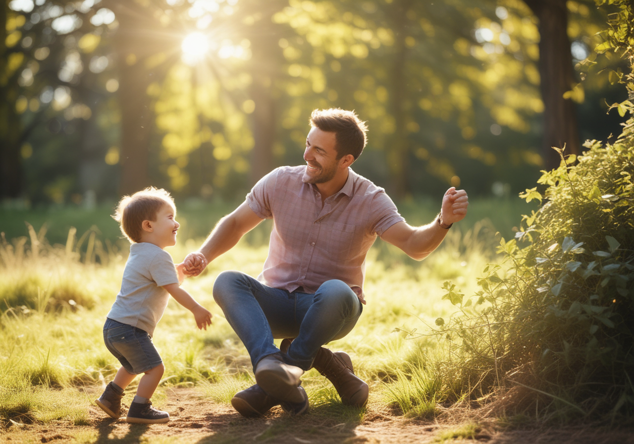 Dad playing outside with child