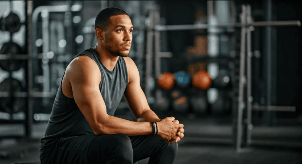 Athlete reflecting in gym