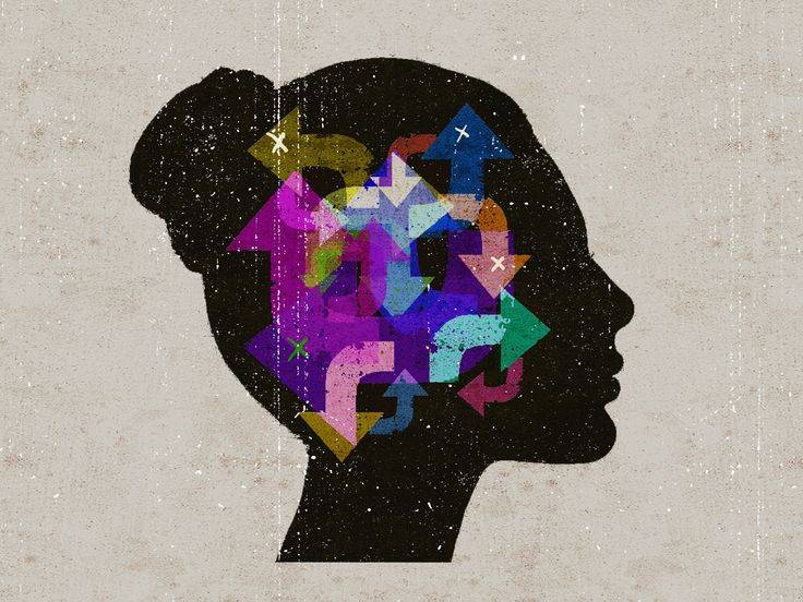 Illustration of a woman navigating her thoughts