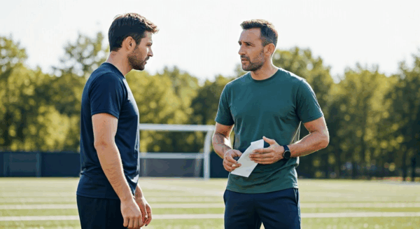 Coach discussing strategies with athlete