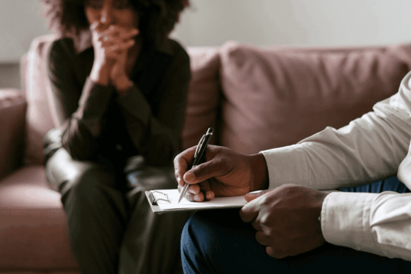 Person sharing feelings and emotions during therapy session