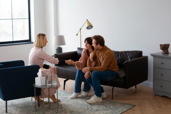 Full shot couple undergoing therapy Full shot couple undergoing therapy
