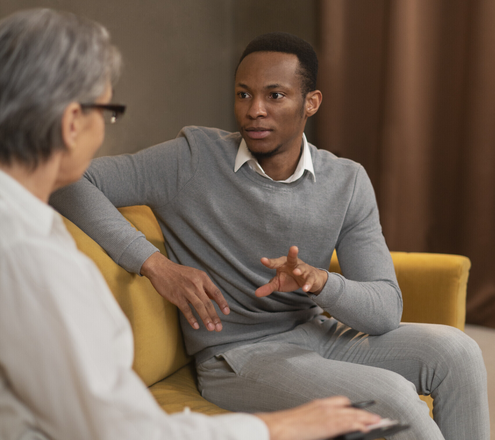 A person in therapy confessing his feeling
