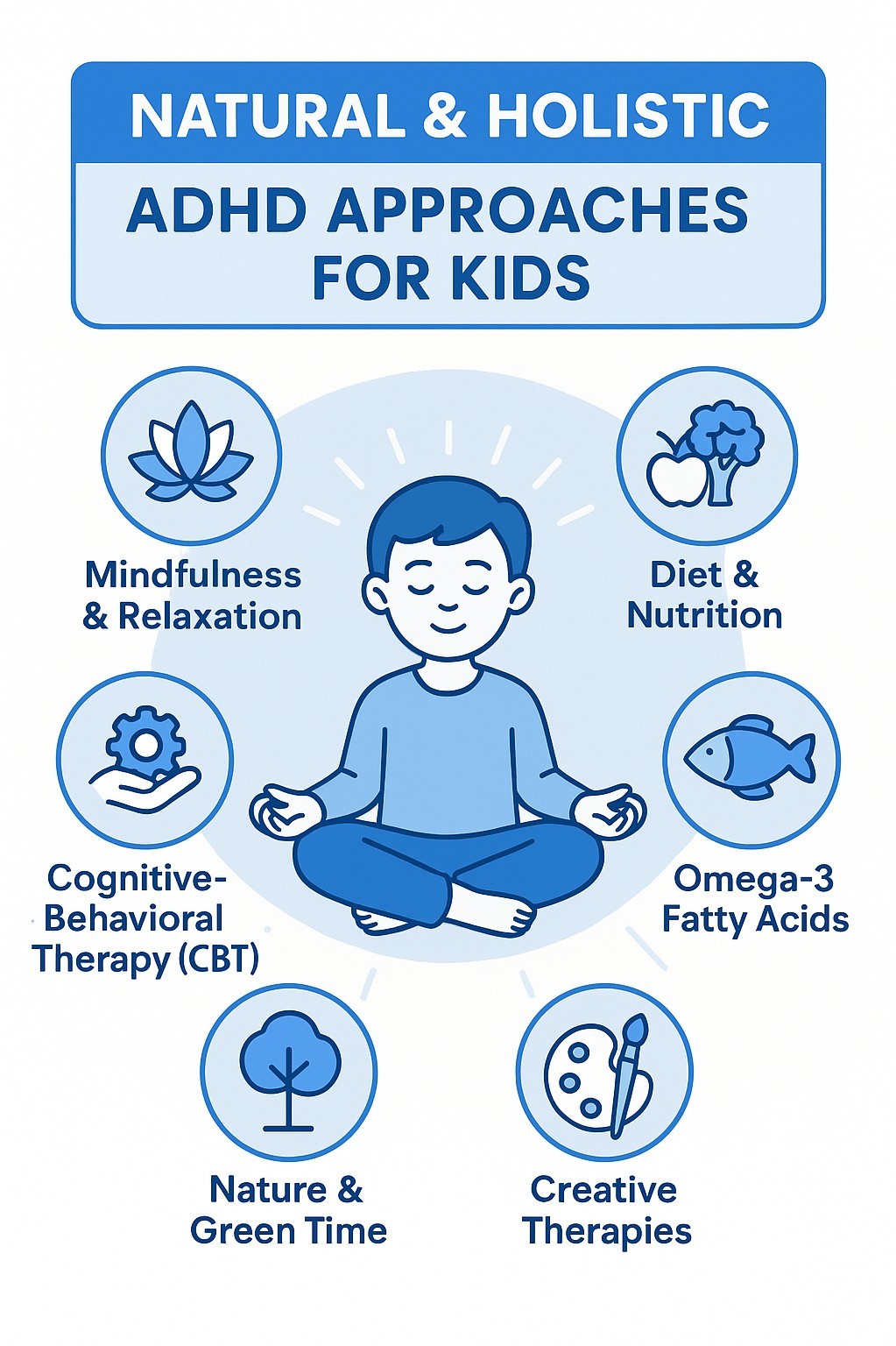 Infographic of natural and holistic ADHD approaches for kids