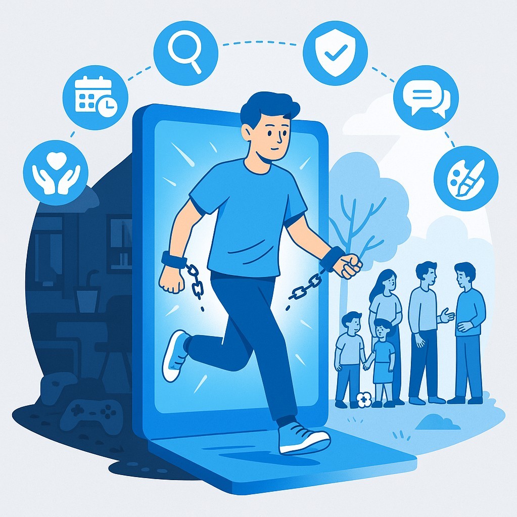 Illustration of how to help someone break free from video game addiction