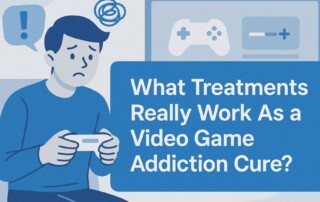 Illustration of a boy addicted to video game
