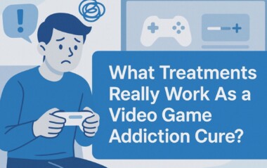 Illustration of a boy addicted to video game