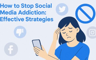 Blog banner showing title text and a worried girl holding a mobile phone