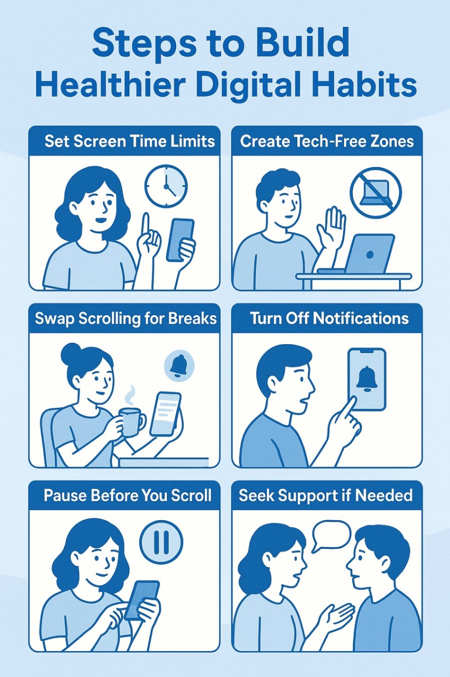 Infographic on steps to build healthier digital habits