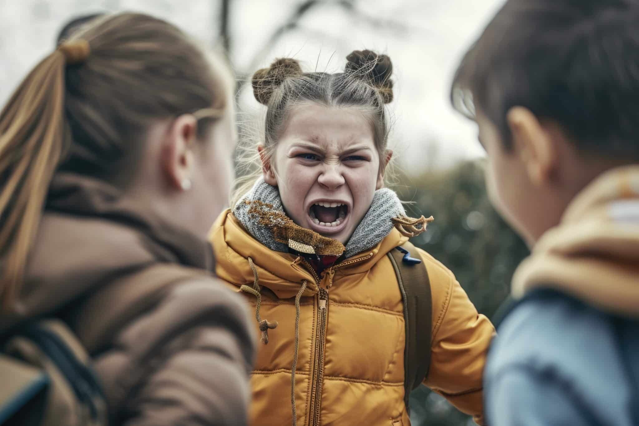 A young girl shouts at her friends