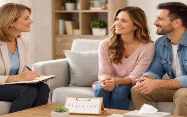Therapist meeting with a couple during a solution focused couples therapy session in a bright, modern counseling office. - Total Life Counseling for Children, Teens, Adolescents and Adults in Orlando Winter Park Clermont Lake Mary and Central Florida Therapist meeting with a couple during a solution focused couples therapy session in a bright, modern counseling office.