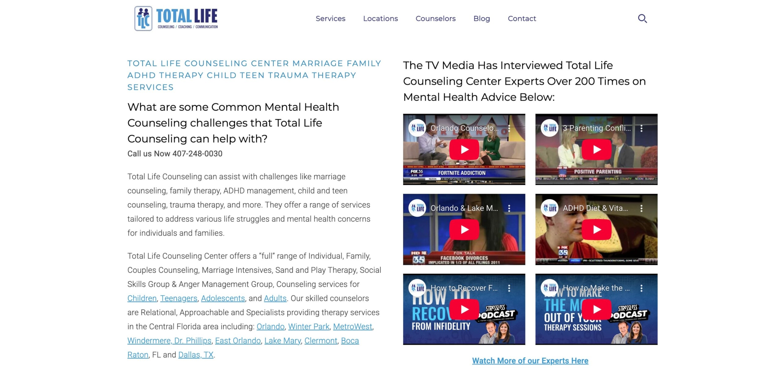 Screenshot of Total life counseling home page - Total Life Counseling for Children, Teens, Adolescents and Adults in Orlando Winter Park Clermont Lake Mary and Central Florida Screenshot of Total life counseling home page