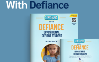 Promotional graphic for Stressless With Defiance: workbook set for oppositional defiant students by Total Life Counseling.