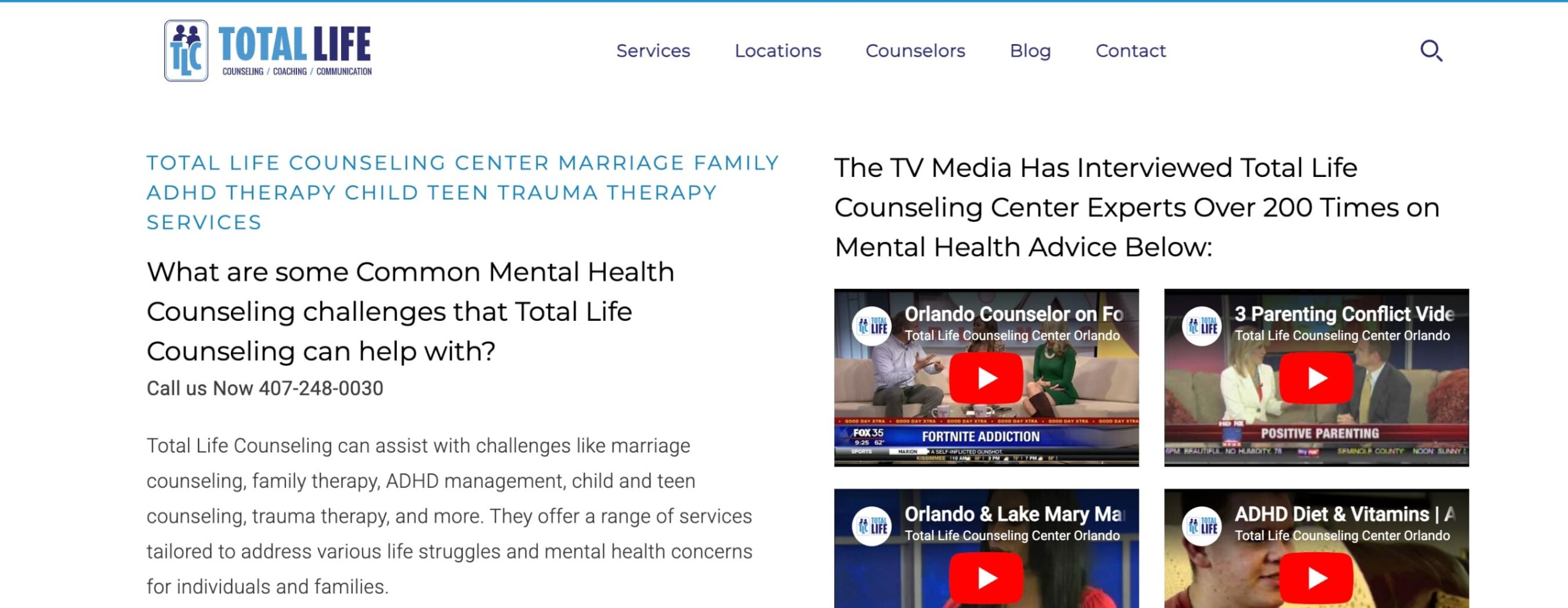 Screenshot of Total Life Counseling home page
