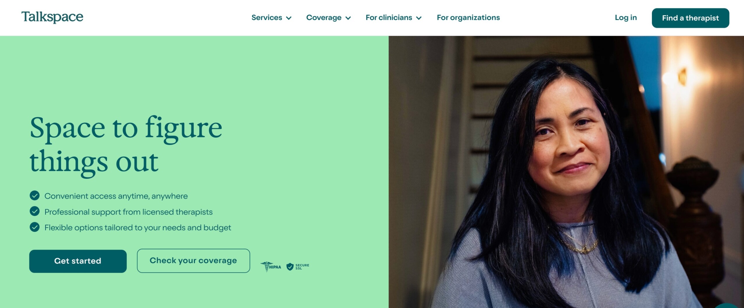 Screenshot of Talkspace home page