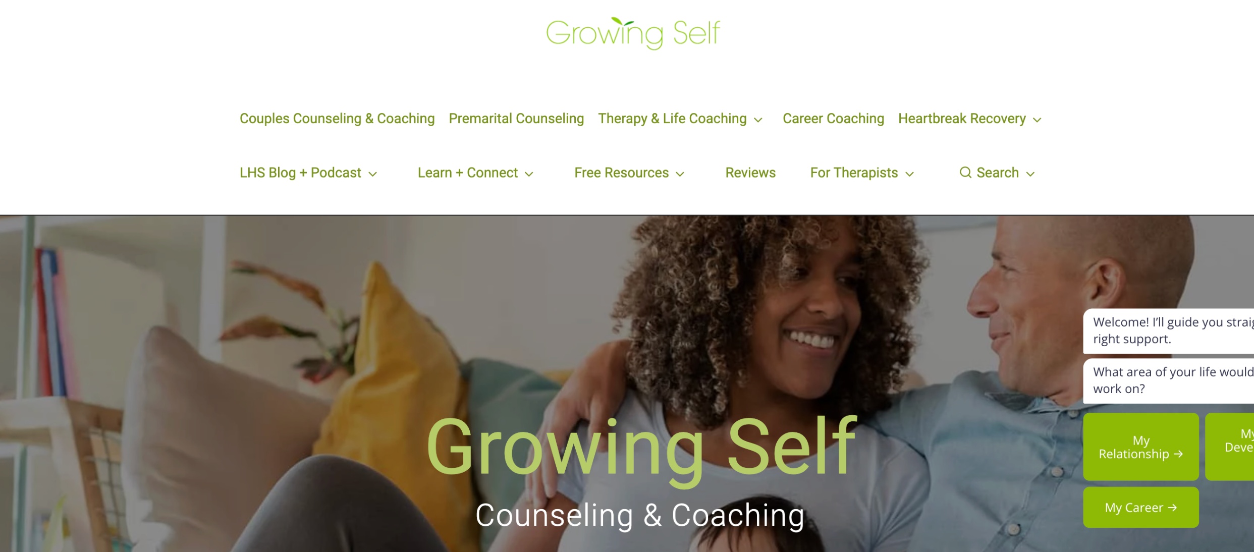 Screenshot of Growing self home page