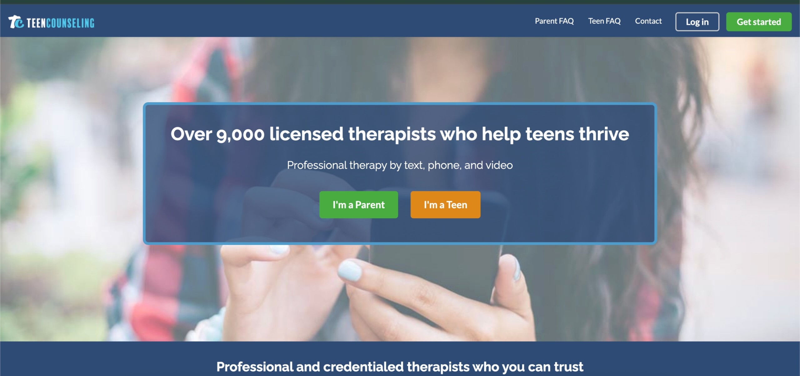 Screenshot of Teen Counseling home page