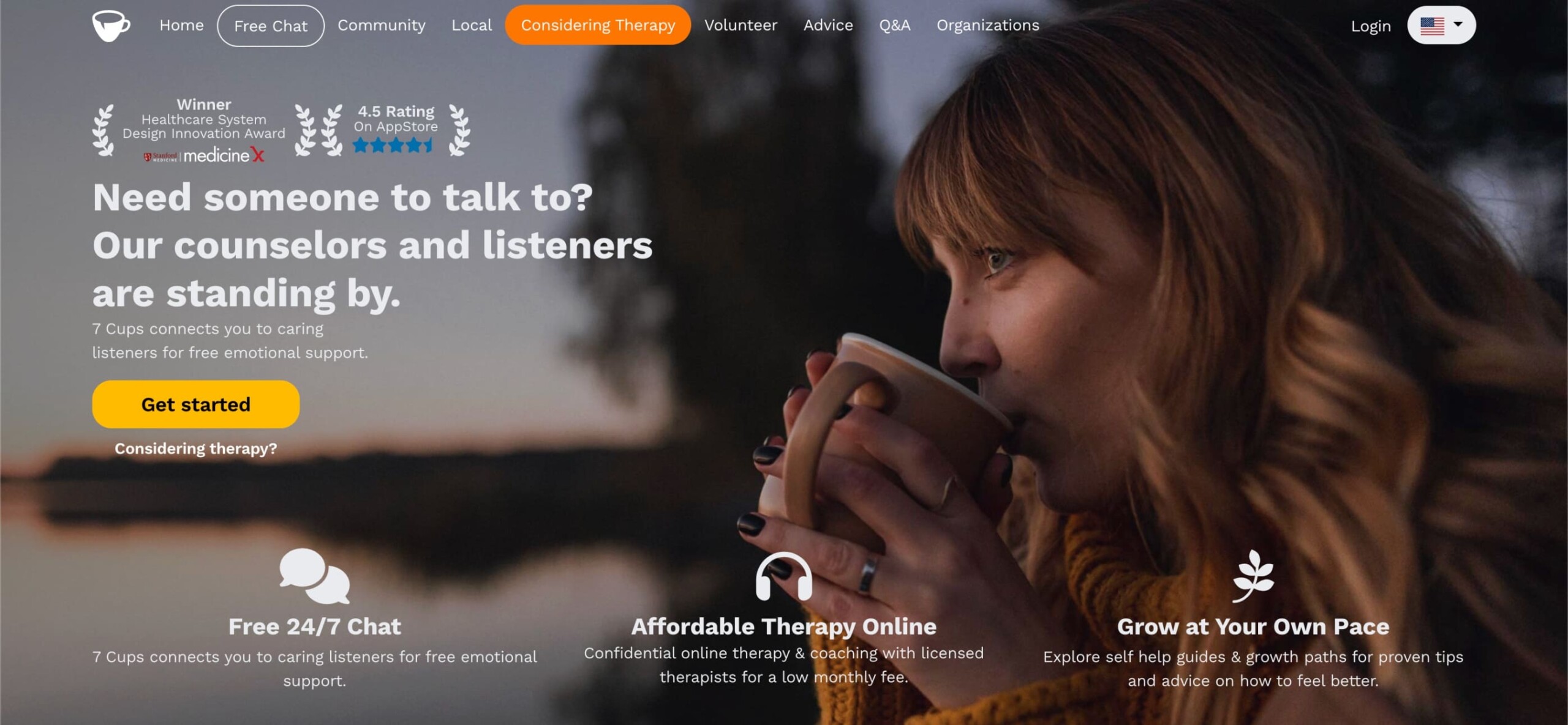 Screenshot of Online therapy home page
