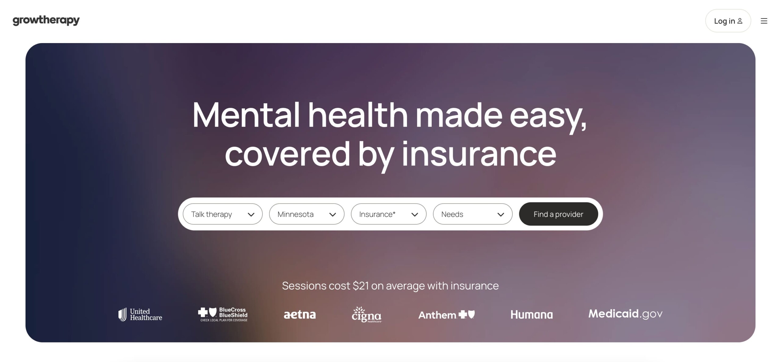 Screenshot of Grow therapy home page