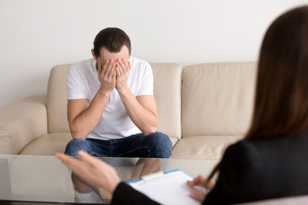 Sad depressed man at the counseling session - Total Life Counseling for Children, Teens, Adolescents and Adults in Orlando Winter Park Clermont Lake Mary and Central Florida Sad depressed man at the counseling session