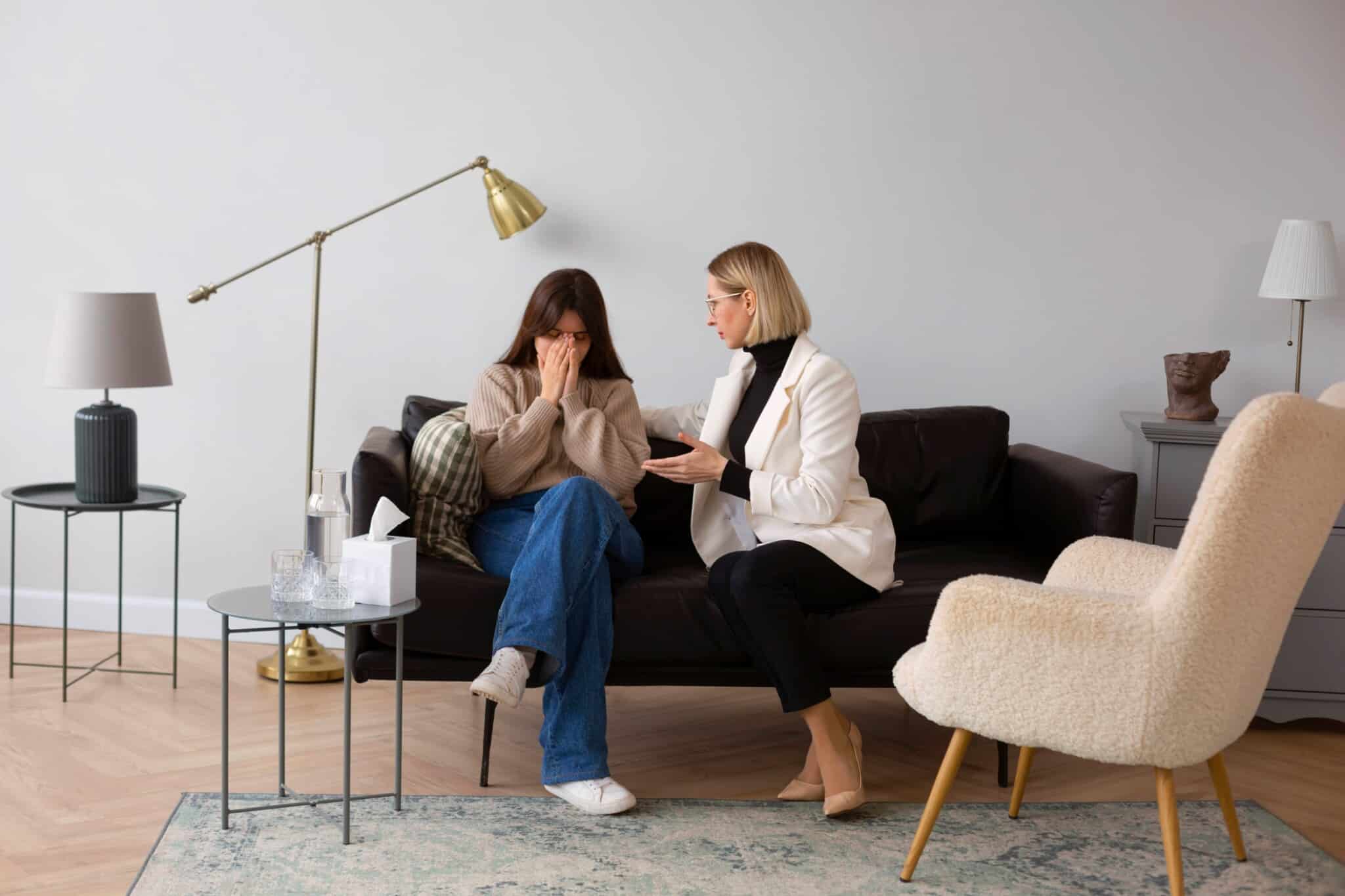 Full shot young woman undergoing therapy - Total Life Counseling for Children, Teens, Adolescents and Adults in Orlando Winter Park Clermont Lake Mary and Central Florida Full shot young woman undergoing therapy